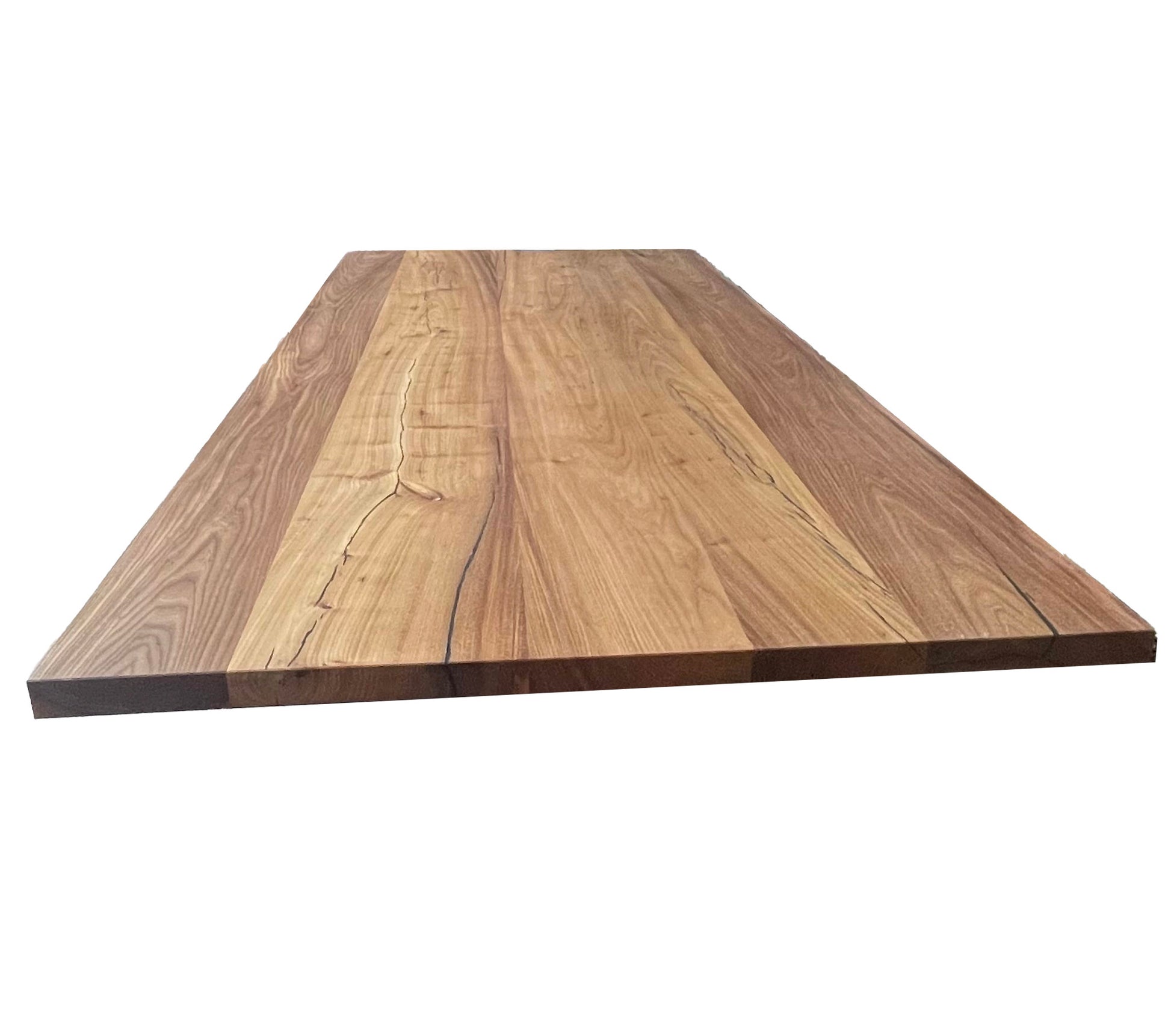 eine Holztischplatte auf weißem Hintergrund